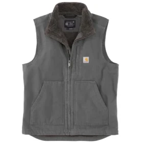 Gilet à col montant pour homme en toile de coton délavée doublé de sherpa