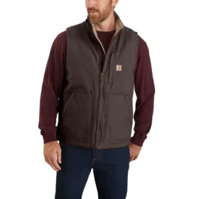 Gilet à col montant pour homme en toile de coton délavée doublé de sherpa