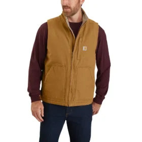 Gilet à col montant pour homme en toile de coton délavée doublé de sherpa