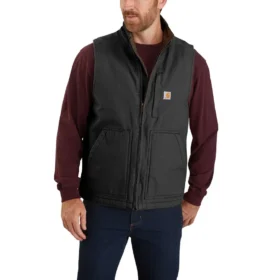 Gilet à col montant pour homme en toile de coton délavée doublé de sherpa