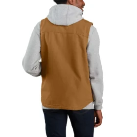 Gilet à col montant pour homme en toile de coton délavée doublé de sherpa