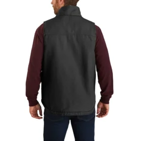 Gilet à col montant pour homme en toile de coton délavée doublé de sherpa