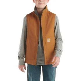 Gilet en toile pour garçon à fermeture éclair, doublé en polaire Sherpa