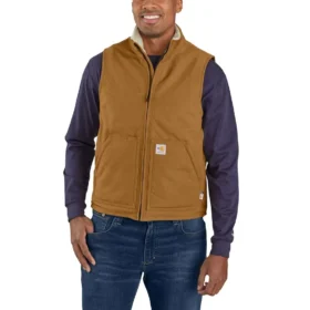 Gilet pour homme Fr en toile de coton à col montant, doublé en sherpa - Gilets ignifugés
