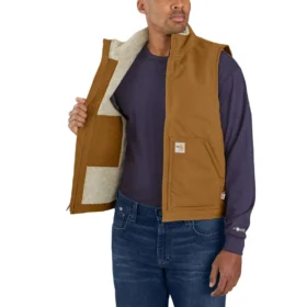Gilet pour homme Fr en toile de coton à col montant, doublé en sherpa – Gilets ignifugés