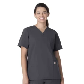 Haut de blouse unisexe Force Essentials à col en V et 6 poches