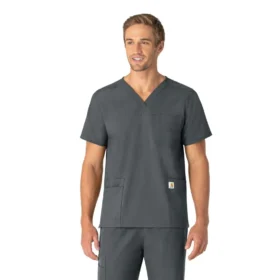 Haut de blouse unisexe Force Essentials à col en V et 6 poches