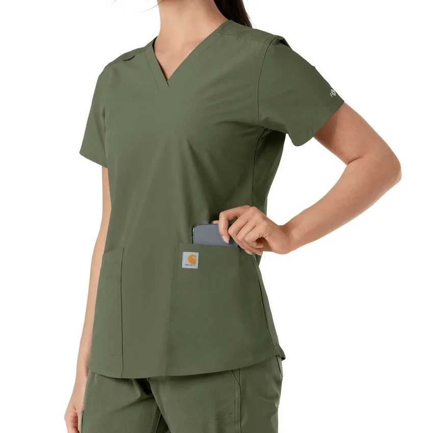 Haut médical à col en V avec empiècements en tricot Force Essentials pour femme