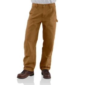 Pantalon de charpentier carhartt B136 pour homme, coupe ample et droite, en toile de coton délavée, avec renforts aux genoux