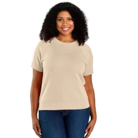 Sweat-shirt à manchettes courtes pour femme en Tencel léger, coupe décontractée, en molleton français