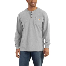 T-shirt Henley à manchons longs et poches pour homme, coupe ample et tissu épais, modèle Dearborn