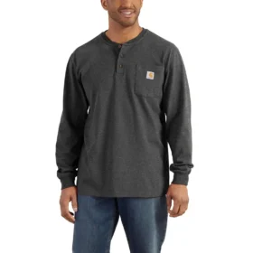 T-shirt Henley à manchons longs et poches pour homme, coupe ample et tissu épais, modèle Dearborn