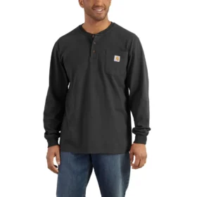 T-shirt Henley à manchons longs et poches pour homme, coupe ample et tissu épais, modèle Dearborn