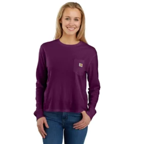 T-shirt à manches longues, col rond et poche pour femme en Tencel, coupe ample