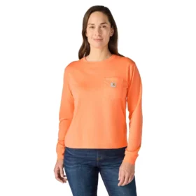 T-shirt à manches longues, col rond et poche pour femme en Tencel, coupe ample