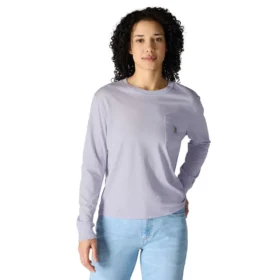 T-shirt à manches longues, col rond et poche pour femme en Tencel, coupe ample