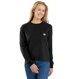 T-shirt à manches longues, col rond et poche pour femme en Tencel, coupe ample