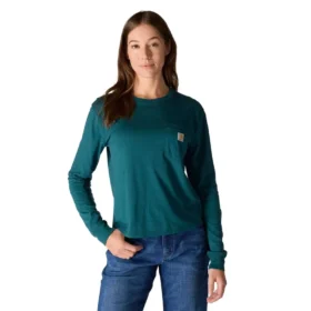 T-shirt à manches longues, col rond et poche pour femme en Tencel, coupe ample