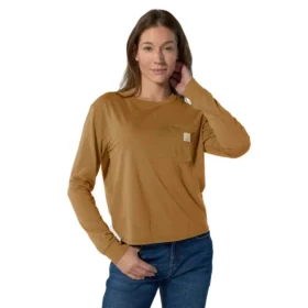 T-shirt à manches longues, col rond et poche pour femme en Tencel, coupe ample