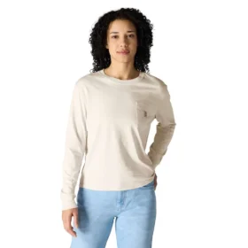 T-shirt à manches longues, col rond et poche pour femme en Tencel, coupe ample