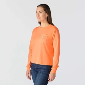 T-shirt à manches longues, col rond et poche pour femme en Tencel, coupe ample