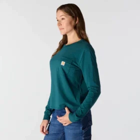 T-shirt à manches longues, col rond et poche pour femme en Tencel, coupe ample