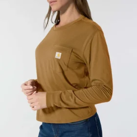 T-shirt à manches longues, col rond et poche pour femme en Tencel, coupe ample