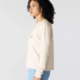 T-shirt à manches longues, col rond et poche pour femme en Tencel, coupe ample