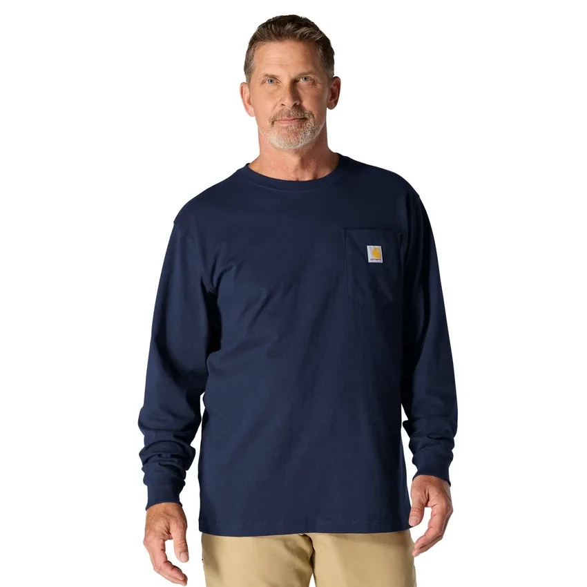 T-shirt à manches longues et poche pour homme Dearborn, coupe ample et tissu épais
