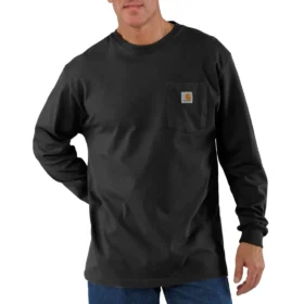 T-shirt à manches longues et poche pour homme Dearborn, coupe ample et tissu épais