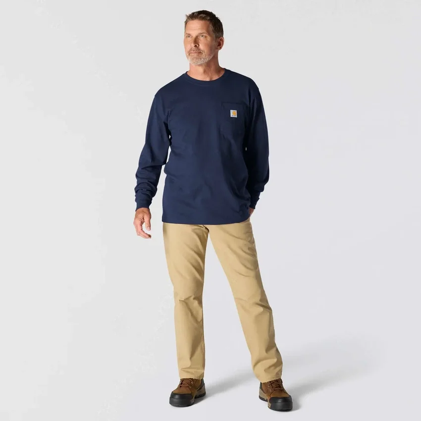 T-shirt à manches longues et poche pour homme Dearborn, coupe ample et tissu épais