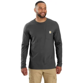 T-shirt à manches longues pour homme Force, évacuant l'humidité et doté d'une poche