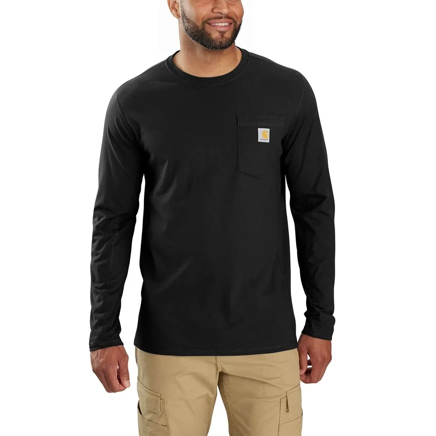 T-shirt à manches longues pour homme Force, évacuant l'humidité et doté d'une poche