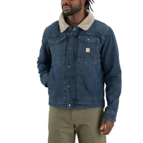 Veste en denim pour homme à coupe ample, doublée en sherpa